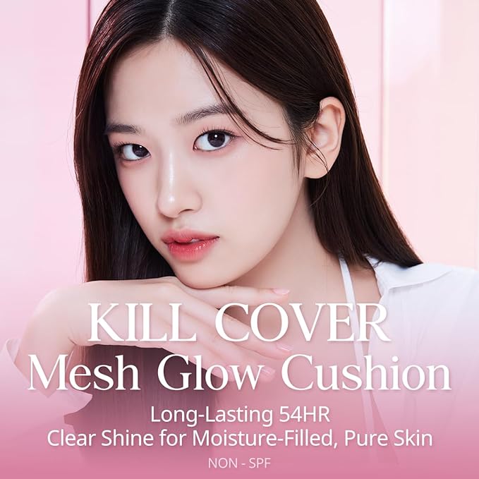 CLIO Kill Cover Mesh Glow Cushion Foundation ([Refill Included] 15g*2, 21N LINEN), Glass Skin, Long-Lasting, Lightweight, Buildable Coverage, Glowy Skin Makeup