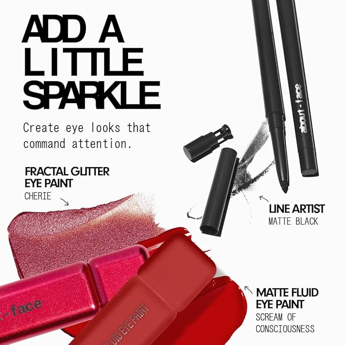 aboutface Fractal Glitter Eye Paint Cherie – Smudge-Proof, Long-Lasting Liquid Eyeshadow – Intense Sparkle with Mousse Texture – Vegan, Cruelty-Free – 0.13 oz (Hot Pink Red)