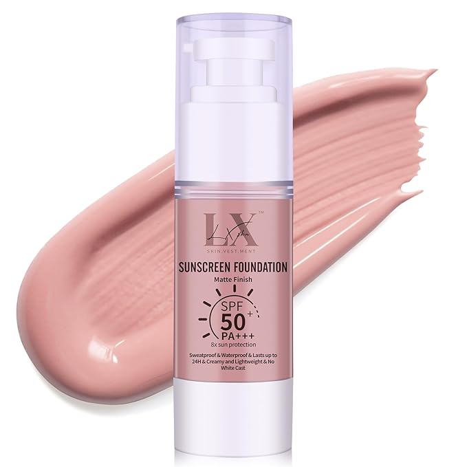 Tinted Face Sunscreen - Waterproof & Lightweight Liquid Foundation with SPF 50++, 3-in-1 Full Coverage Foundation Smooths & Blurs Pores, 201 Medium