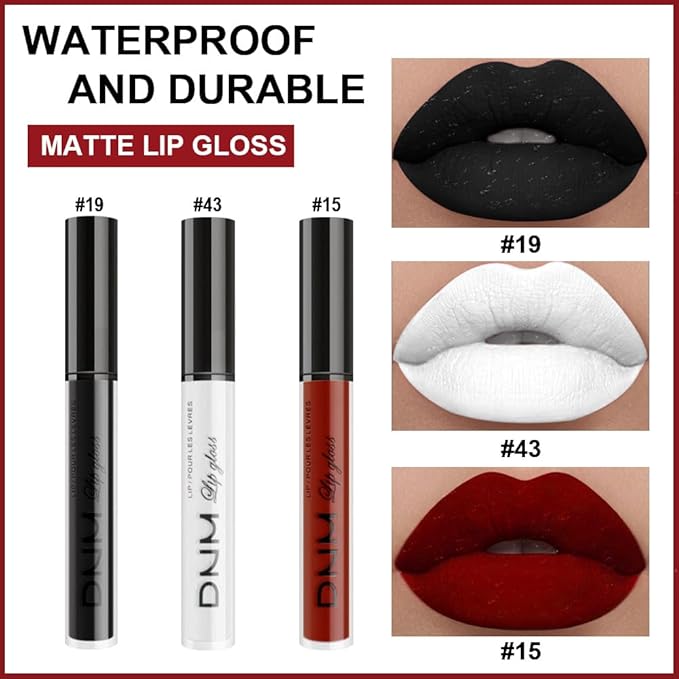 AMY'S DIARY Dark Red White Black Matte Plum Liquid Lipstick 3Pcs Sets,24-hour Lipstick Long Lasting Permanent L Magic Lipstick Waterproof Lip Stain 24 Smudge Waterproof for Women (Set17)