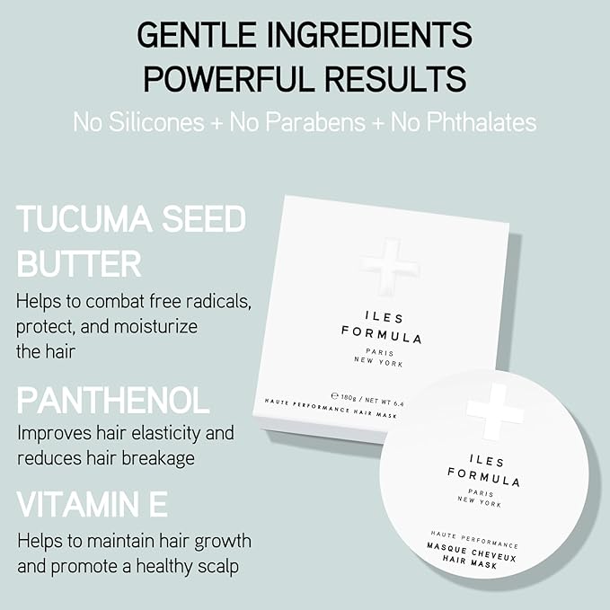 ILES FORMULA Hair Mask – Deep Conditioning Hair Treatment for Dry, Damaged, Frizzy Hair - Lightweight Hair Repair Mask with Tucuma Butter, Macroloba Seed, Vitamins B5 & E | Hydrating, Color-Safe