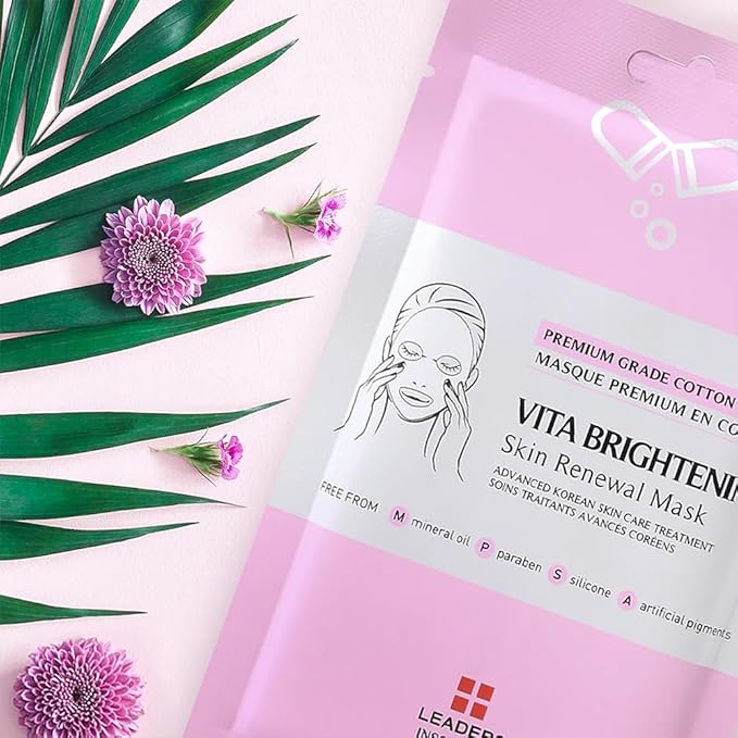 Leaders Insolution VITA Brightening Skin Renewal Mask | Vitamin C & Niacinamide for Dark Spot Reduction and Luminous Glow | 100% Natural Cotton Sheet for Dull Skin (10 Sheets)
