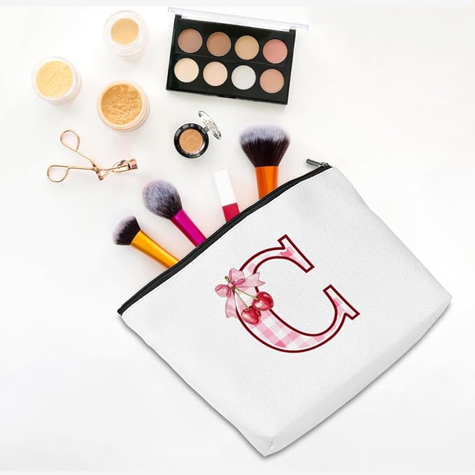 Initial Makeup Bag Monogram Cosmetic Bag Monogrammed Gifts for Women Girls Friends Coworker Sisters Personalized Travel Toiletry Bag Christmas Bridal Shower Wedding Bridesmaid Gifts, Cherry C