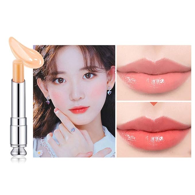 evpct 3Pcs Peach Strawberry Orange Color Changing Change Lipstick Lip Balm Set for Women Korean Magic Lipstick Color Change Changing Lip Tint Tinted Stain Balm Long Lasting Waterproof Crystal Lipstick