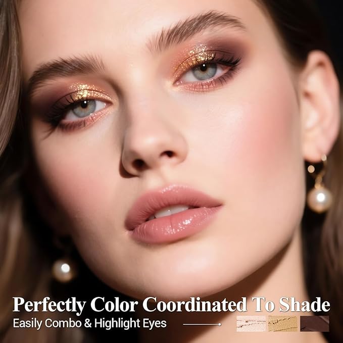 Gold Eyeshadow Stick Makeup Set 6PCS, Neutral Shimmer And Matte Cream Eye Shadow Palette, Metallic Bronze Smoky Eyeliner Brightener Crayon Pencil Kit, Ideal Gift for Women -Golden Amber