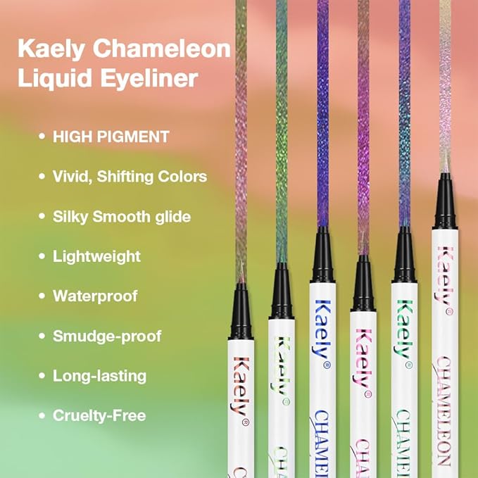 evpct Chameleon Duo Chrome Liquid Eyeliner, Rose Bronzer Flare Glitter Metallic Shimmer Liquid Eyeliner, Multichrome Color Shift, Long Lasting Waterproof Eye Liner Eyeshadow Pencil Face Glitter Makeup