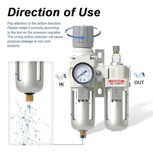 3/8" NPT Compressed Air Filter Regulator Lubricator Combo, Air Compressor Water - Image 4