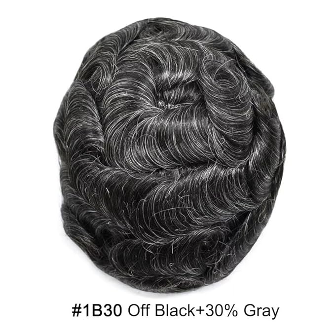 Toupee for Men French Lace Human Hair Replacement Systems Lace Center with Poly Around Hair Piece Mens Toupee Hair Units for Man V-Looped Front Male Hair Units 6"X8" #1B30