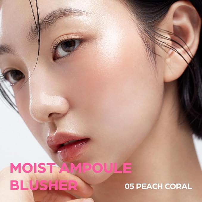 House of Hur Moist Ampoule Blusher with 50% Moisture Essence | Hydrating & Long-Lasting Blush | 0.67 fl.oz (9 Shades) (Peach Coral)