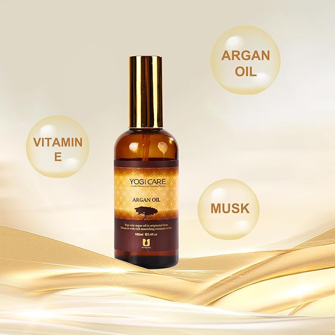 Moroccan Argan Oil For Frizzy, Dry & Damaged Hair – Nourishing & Strengthening Hair Care Oil For All Hair Types – Anti Frizz, Moisturizing, Repair & Shine – 3.4 FL.OZ Glass Bottle