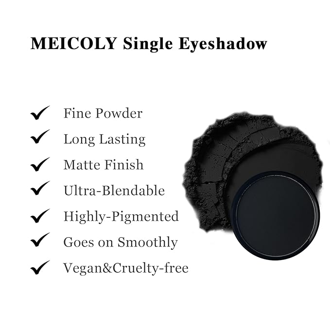 MEICOLY Black Eye Shadow with Mirror,Matte Single Eyeshadow for Halloween Elphaba Makeup,Pressed Powder Eyeshadow Makeup,Matte Shade Eyelid Color Eye Makeup for Women,High Pigment,Long Wear,Waterproof