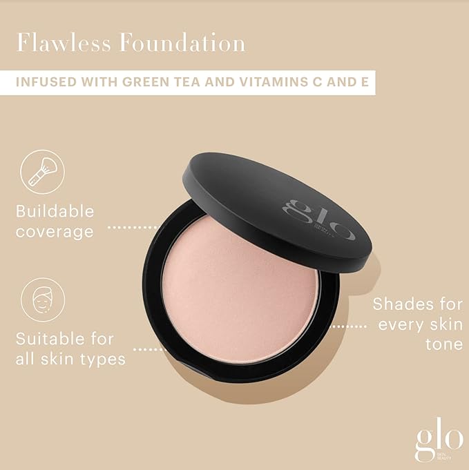Glo Skin Beauty Pressed Base Powder Foundation Makeup (Beige Light) - Flawless Coverage for a Radiant Natural, Second-Skin Finish