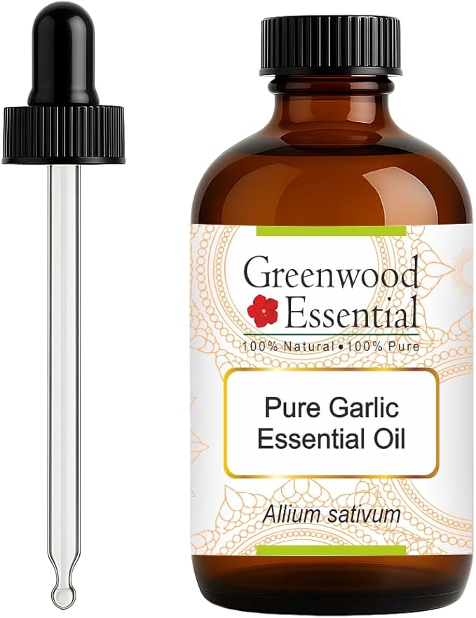 Greenwood Essential Pure Garlic Essential Oil (Allium sativum) with Glass Dropper Steam Distilled 120ml (4 oz)