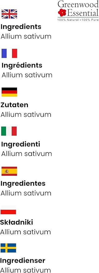 Greenwood Essential Garlic Essential Oil (Allium sativum) Pure | Non-Sticky | Non-Greasy | Lightweight | Men & Women | All Skin Types | Steam Distilled 10ml (0.33 oz)