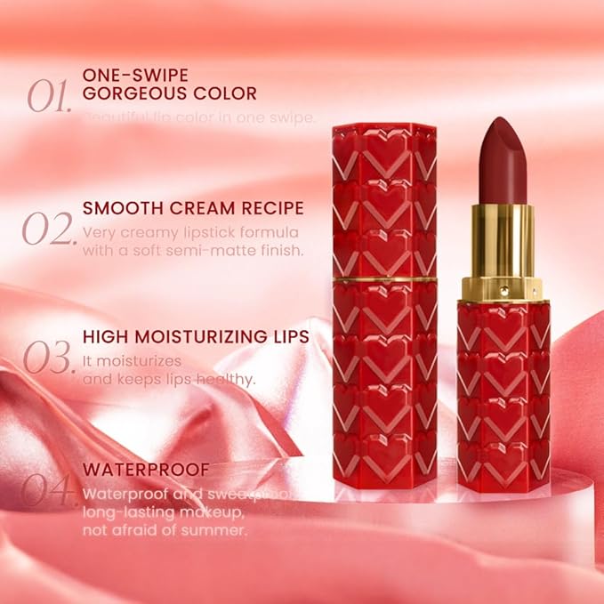 evpct 1Pcs Dark Deep Red Lipstick, Silky Velvet Matte Lipstick Pack Sets for Women, Long Lasting Smudge Proof Lipstick Lip Stain Makeup Kit matte lipstick 24 hours original R06