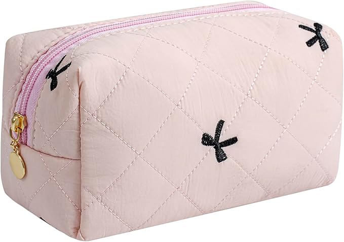 Makeup Bag Travel Cosmetic Bag for Women Girls, Zipper Make Up Pouch, Floral Flowers Toiletry Organizer Makeup, Portable Storage Cosmetic Travel Cloth Bag (Light Pink)