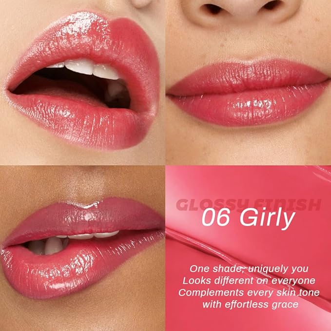 Kaely Girly Honey Lipstick Tinted Lip Balm, Hydrating Shine Lipstick for Women Dry Lips, Moisturizing Nourishing Glossy Lip Gloss Stain Makeup, Sheer Lightweight, Vegan & Cruelty-Free, 06