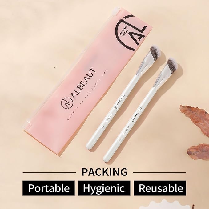 Concealer Makeup Brushes 2 PCS Angled Brushes for Liquid, Cream, Stick Concealer Foundation Nose Contour Eyeshadow Blending(193-2pcs)