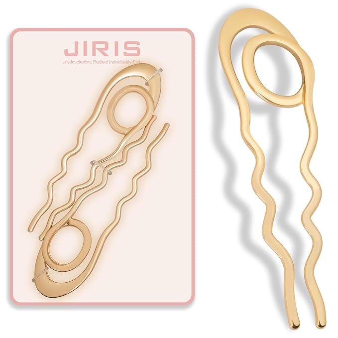 2PCS French Hair Pins Large U-Shaped Pins for Women and Girls Fashion Metal Hair Pin French Twist Hair Pins for Buns, Updos,Stylish and Functional(set7-gold)