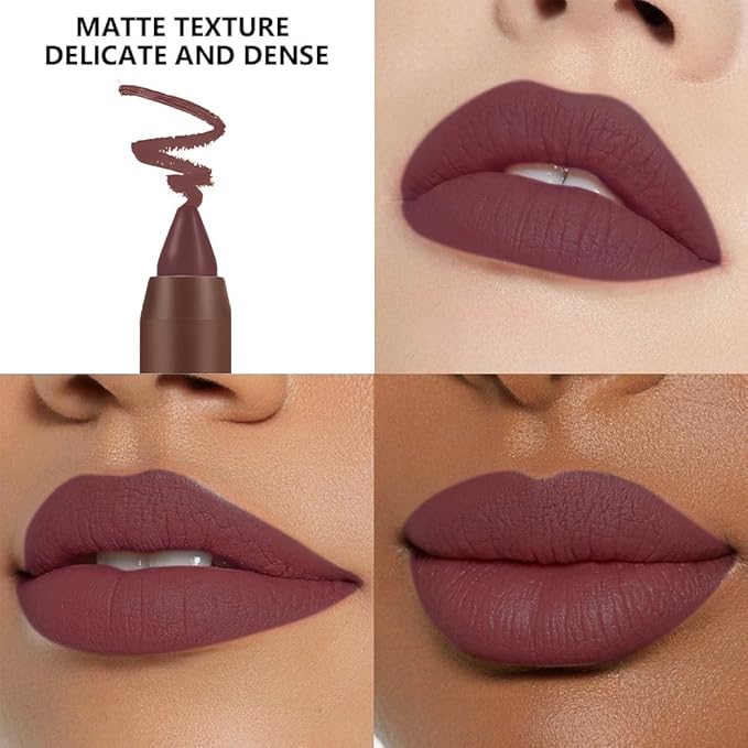 Matte Lipstick Crayon for Women, Dark Purple 24 Hour Lipstick Lip Liner Pencil, Neutral Lip Stick Lipliner Long Lasting Waterproof Smudge Proof, Vegan & Cruelty-Free, 05