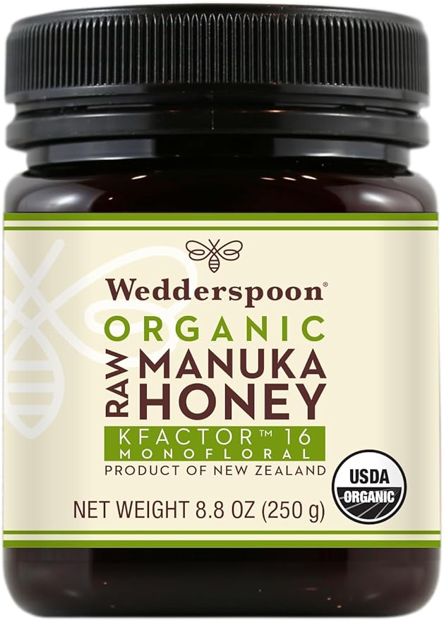 Wedderspoon Raw Organic Manuka Honey KFactor 16+, 8.8 Oz, Unpasteurized, Genuine New Zealand Honey, Multi-Functional, Non-GMO Superfood, Kfactor, Traceable from Our Hives to Your Home