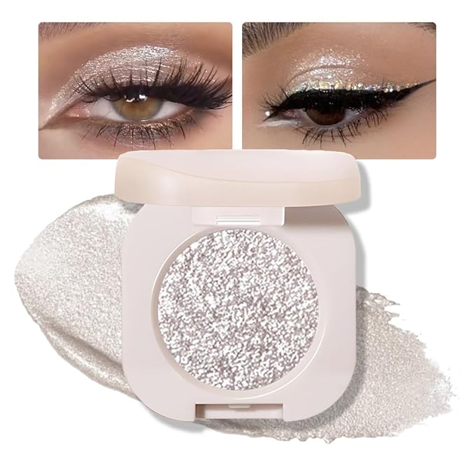 Monochrome Glitter Eyeshadow - Slive Shimmer Eye Shadow, Talc-Free, Paraben-Free, Cruelty-Free, Long-Lasting Single Eyeshadow Palette for Everyday & Special Occasions 12#