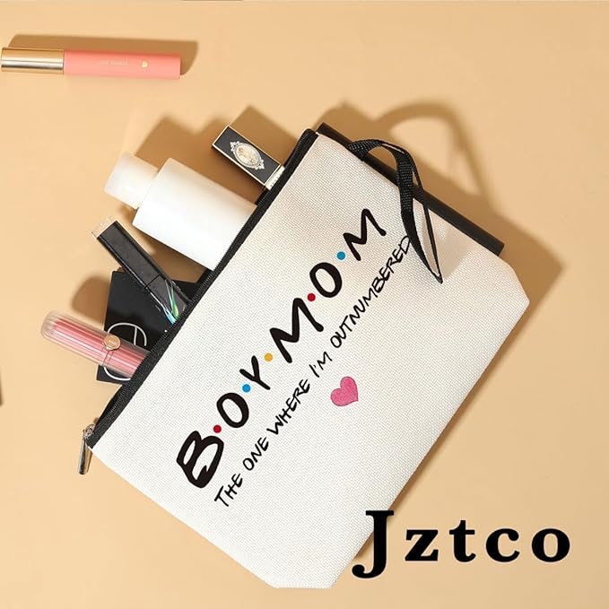 Jztco Boy Mom, Baby Shower Gifts for Moms First Time, Christmas Birthday Unique Thanksgiving Funny Mothers Day, New Moms to Be - Boy Mom The One Where I'm Outnumbered Makeup Bag