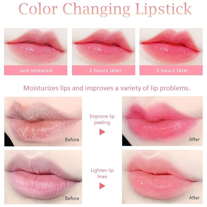 BINGBRUSH Peach Color Changing Lipstick,Moisturizer Long Lasting Lip Care Lip Balm Magic Lip Gloss Lip Tint Stain Gloss Set for Women (3 pcs Aloe + Peach + Avocado Lipstick)