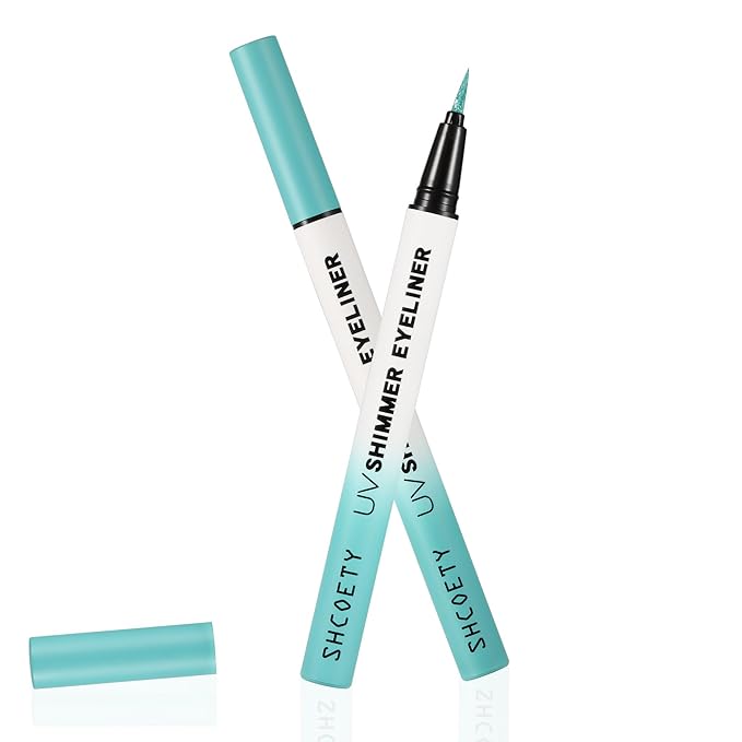Metallic Neon Liquid Eyeliner, Glitter Neon Colored Eyeliners Pen, High Pigmented, Waterproof Smudge-Proof and Long-Lasting Metallic Eye Makeup for Halloween Christmas,Shimmer Turquoise