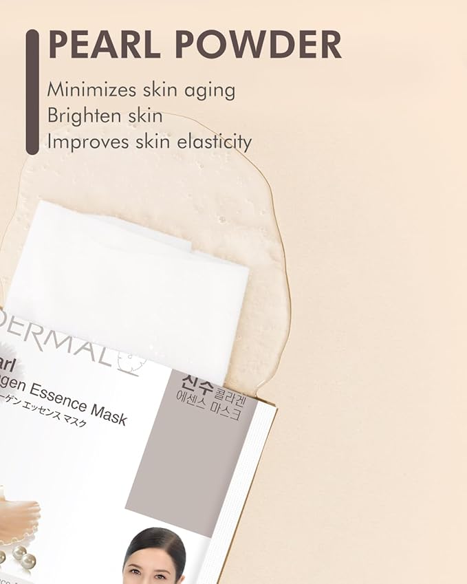 DERMAL Pearl Collagen Essence Facial Mask Sheet 23g Pack of 10 - Clarify Skin, Skin Smooth, Daily Skin Treatment Solution Sheet Mask