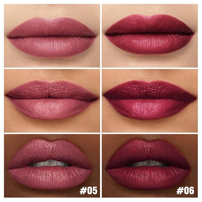 2Pcs Matte Lipstick Crayon Set for Women, Mauve Cherry Red 24 Hour Lipstick Lip Liner Pencil, Neutral Lip Stick Lipliner Long Lasting Waterproof Smudge Proof, Vegan & Cruelty-Free, 05+06