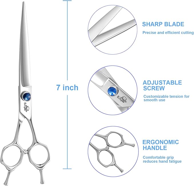 7" Dog Grooming Scissors, Premium Stainless Steel Pet Straight Shears for Dogs, Cats, and Small Animals, Sharp for Grooming Thick Hair