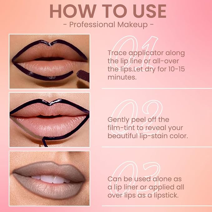 Matte Liquid Lip Stain Peel Off Lip liner Tattoo, Light Taupe Matte Peel Off Lip Stain, Long Lasting Waterproof Lipstick Lip Gloss Stain, Transfer-proof for All Skin Types, 0.12 fl oz 04#