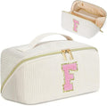 Personalized Initial Makeup Bag,Christmas Gifts for Girl,Preppy Bag Cosmetic Travel Bag Women,Travel Toiletry Organizer,Large Capacity Corduroy Stuff Bag,Cute Cosmetic Pouch Skincare Bag-F