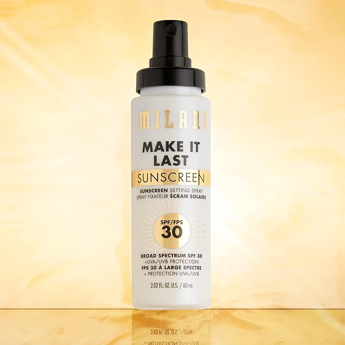 Milani Sunscreen Setting Spray + Primer, Make It Last Sunscreen for Face- SPF 30 UVA & UVB Protection Antioxidant Rich Formula for Broad Spectrum Protection, Prime + Set + Protect, 2.02Fl. Oz - 2 Pack