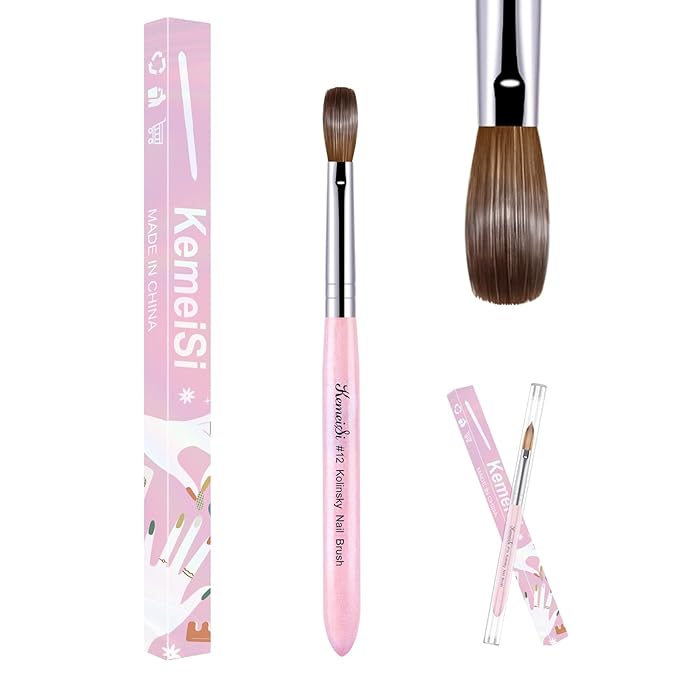 Acrylic Nail Brush Size #12, 100% Pure Kolinsky Nail Art Brushes for Acrylic Application, Sturdy Starry Handle Oval Shaped Nail Design Tools for Professional Manicure DIY, Pink