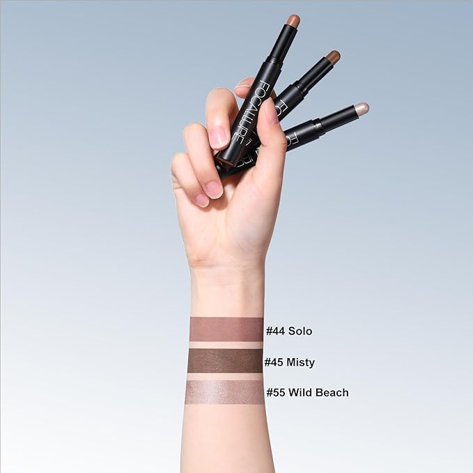 FOCALLURE 3PCS Cream Eyeshadow Stick Sets,Matte and Shimmer Eye Brightener, High Pigmented Crease-proof Pencil,Long Lasting Eye Shadow Highlighter Makeup,Silver Mocha