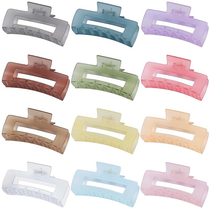 4.1 Inch Large Jumbo Jaw Square Clips for Thick Hair - 12 Pcs Bulk Hair Accessories for Women and Girls - Ice Cream