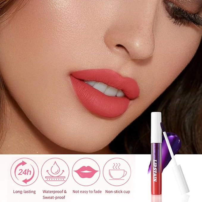 3Pcs Matte Liquid Lip Stain Peel Off Lip liner Tattoo with Tweezer, Nude Brown & Brownish Red & Orange Red Lipstick Lipstain Long Lasting Waterproof for Women, Highly Pigmented Not Faded Smudge-proof