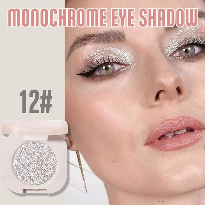 Monochrome Glitter Eyeshadow - Slive Shimmer Eye Shadow, Talc-Free, Paraben-Free, Cruelty-Free, Long-Lasting Single Eyeshadow Palette for Everyday & Special Occasions 12#