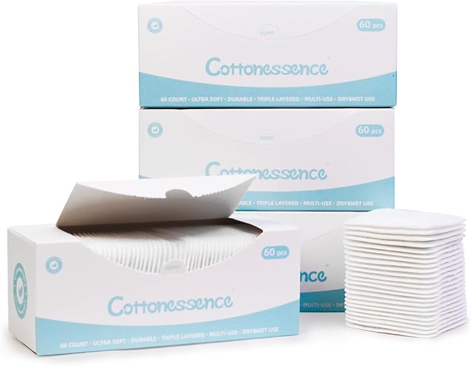 Premium Exfoliating Cotton Pads (240 Count) - 100% Cotton, Extra-Soft and Lint-Free, Durable Squares for Facial, Lip, and Eye Makeup Removal
