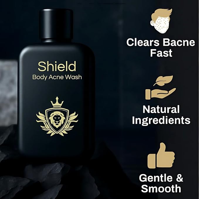 Shield Men's Acne Body Wash for Back, Chest & Shoulders - 4% Benzoyl Peroxide Body Wash, Clears Breakouts & Acne Scars – Unscented with Niacinamide, Glycolic Acid & Ceramides, 8.5 oz