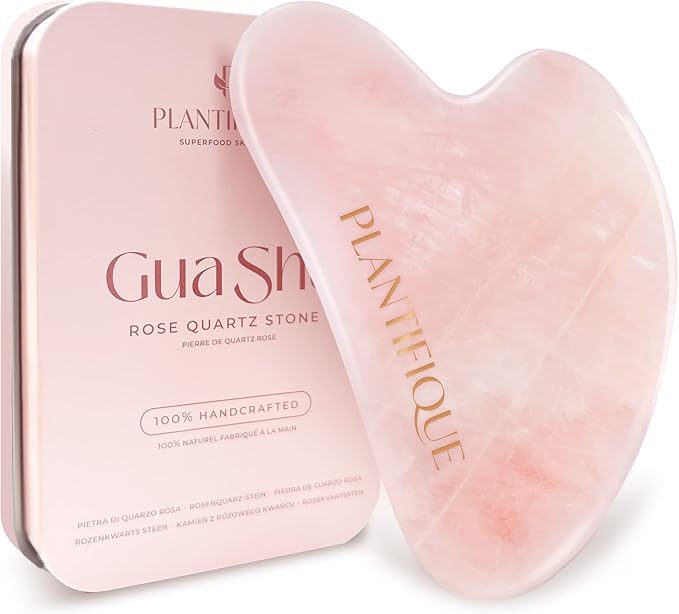 PLANTIFIQUE Rose Quartz Gua Sha Tool – Anti-Aging Face Massager & Jawline Shaper for Skincare Routine – Facial Massage & Skin Care Gift