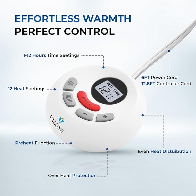 Heated Mattress Pad King Size Quilted Zone Heating Electric Bed Warmer Comfort Heat Mattress Pad Cover Dual Controller（10 Heat Setting | 1-12 Hours Auto Shut Off | with 8-21 Inch Deep Pocket） Gray