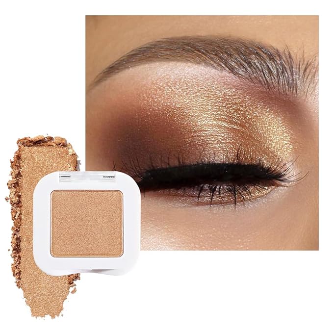 evpct Gold Single Eye Shadow Palette Makeup for Older Women, Gold Bronze Copper Brown Shimmer Glitter Sparkly Metallic Cream Eyeshadow Palette Brightener Makeup, High Pigment Monochrome Mini Eyeshadow