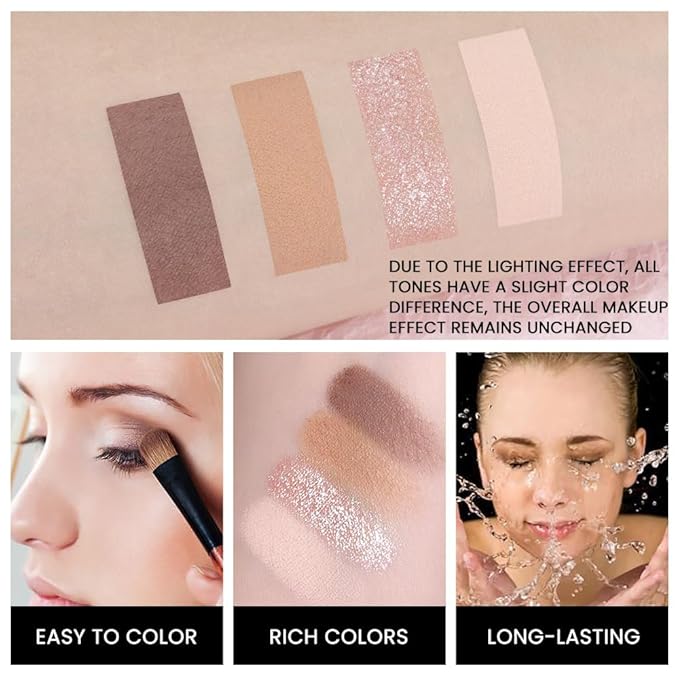 evpct Nude Brown Eyeshadow Quad Palette, Bright Nude Champagne Gold Brown Cocoa Glitter Metallic Shimmer Matte High Pigment Mini Eye Shadow Palette Makeup for older Women, Travel Size Built in Mirror