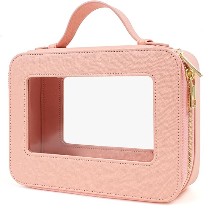 Clear Makeup Bag, TSA Approved Toiletry Bag Travel Makeup Case Clear Cosmetic Travel Bag Small Makeup Pouch Organizer Waterproof Portable Car Essentials for Women