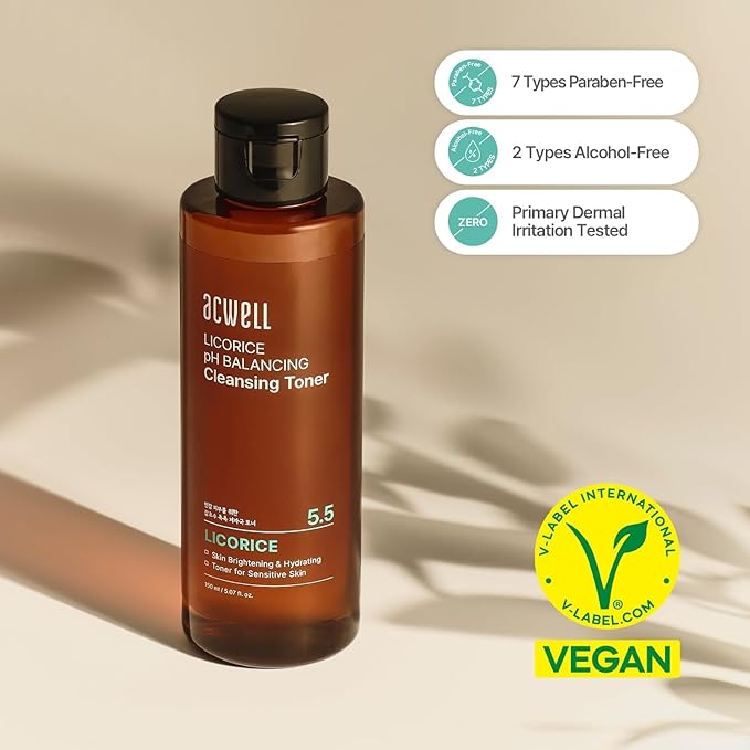 ACWELL Licorice pH Balancing Cleansing Toner 5.1 fl.oz. - PH5.5 Hydrating Makeup Cleansing Astringent - Skin Clearing, Reduce Pigmentation, Acne and Dark Spots