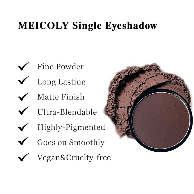 MEICOLY Brown Single Eyeshadow with Mirror,Matte Coffee Eye Shadow for Halloween Makeup,Pressed Powder Eyeshadow,Matte Shade Eyelid Color Eye Makeup for Women,High Pigment,Long Wear,Waterproof
