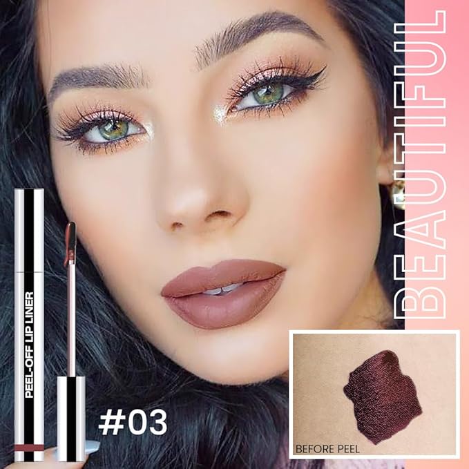 2Pcs Brown& Brownish Red Liquid Matte Lip Liner Stain Peel Off with Tweezer, Long Lasting Waterproof Matte Lipstick Lip Gloss Tattoo for Women, Transfer-prof Lip Tint Makeup for All Skin Types